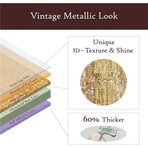 Gold Peel and Stick Contact Paper (15.7" x 78", Gold) Textured Metallic - Picture 5 of 7